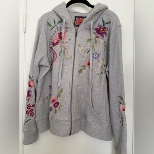Johnny Was Floral Embroidered Gray Hoodie